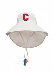 1 pieza Sombrero de chal con bordado de letras A-Z 26, gorra con bordado de letras, sombrero de sol de ala ancha y malla transpirable, silbato, color aleatorio - 1PC - Ver 27