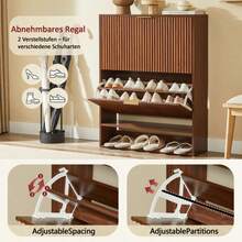 24 Cm Schmaler Schuhschrank Mit Nutfront – Höhenverstellbar Mit Kippschutz Und Stabilem Dekotisch Für Den Flur, In Nussbaum-Optik - Walnut - View 7