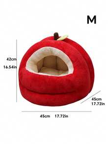苹果形加厚柔软保暖宠物床，带垫子，宽敞的猫狗屋，红色 - 紅色 - 查看 11