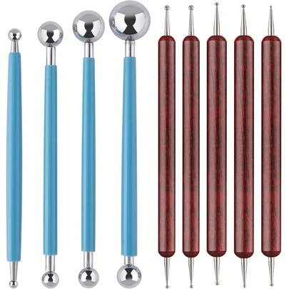 9/5pcs Sculpture Clay Dotting Tools, Mandala Painting Dotting Tools, Double-Ended Ball-Shaped Tools Suitable For Embossing, Sculpting, Shaping, Nail Art, Polymer Clay, Ceramics, Rhinestone Setting, Stone Crafts