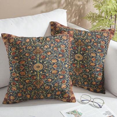 2pcs Bohemian Style Pillow Covers, Classic Minimalist Luxury Pillow Cases, Retro Floral Pattern Cushion Covers, Suitable For Living Room And Bedroom Sofa And Chair (Pillow Inserts Not Included)