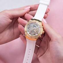 Guess Women's Gold-Tone Quartz Watch With White Silicone Strap, Perfect Gift For Valentine's Day GW0409L2 - White - View 5