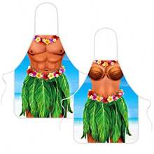 Hillban - Juego de 2 delantales divertidos de cocina creativa con lazos ajustables en la cintura delantales para fiestas y hombres y mujeres - Tema Hula - Ver 1