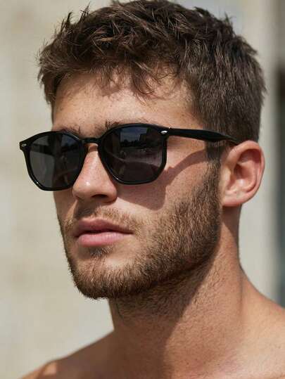 1 Pair Men's Black Round PC Frame Fashion Glasses, Minimalist Solid Color, Fashionable For Casual, Street Style, Vacation