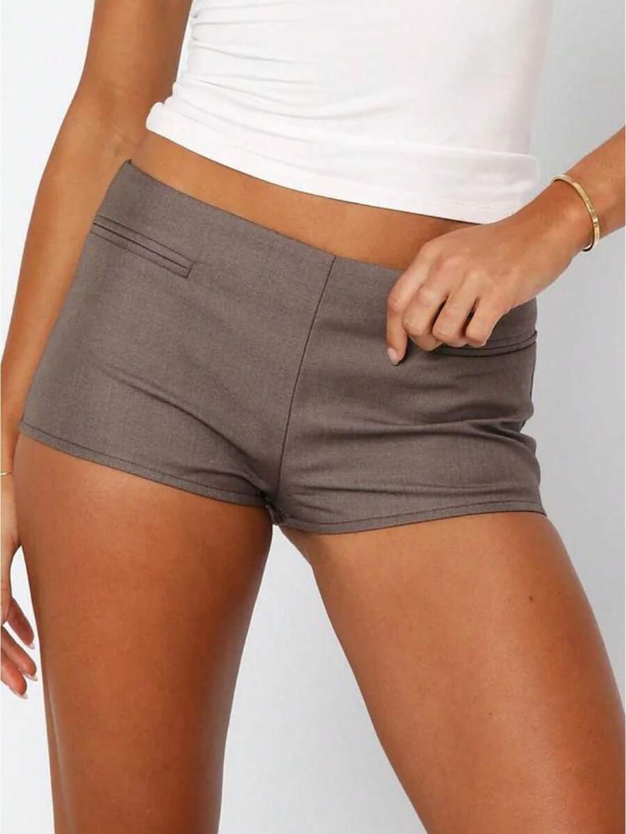 Y2k Low Rise Booty Shorts For Women Micro Mini Fitted Shorts Hot Pants Going Out Bottoms Streetwear Women's Low Rise Booty Shorts Y2k Skinny Micro Mini Shorts Summer Hot Pants - 咖啡棕 - 查看 1