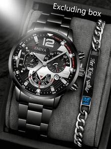 2件套男士创意机械设计不锈钢表带石英表套装 - 銀色 - 查看 7