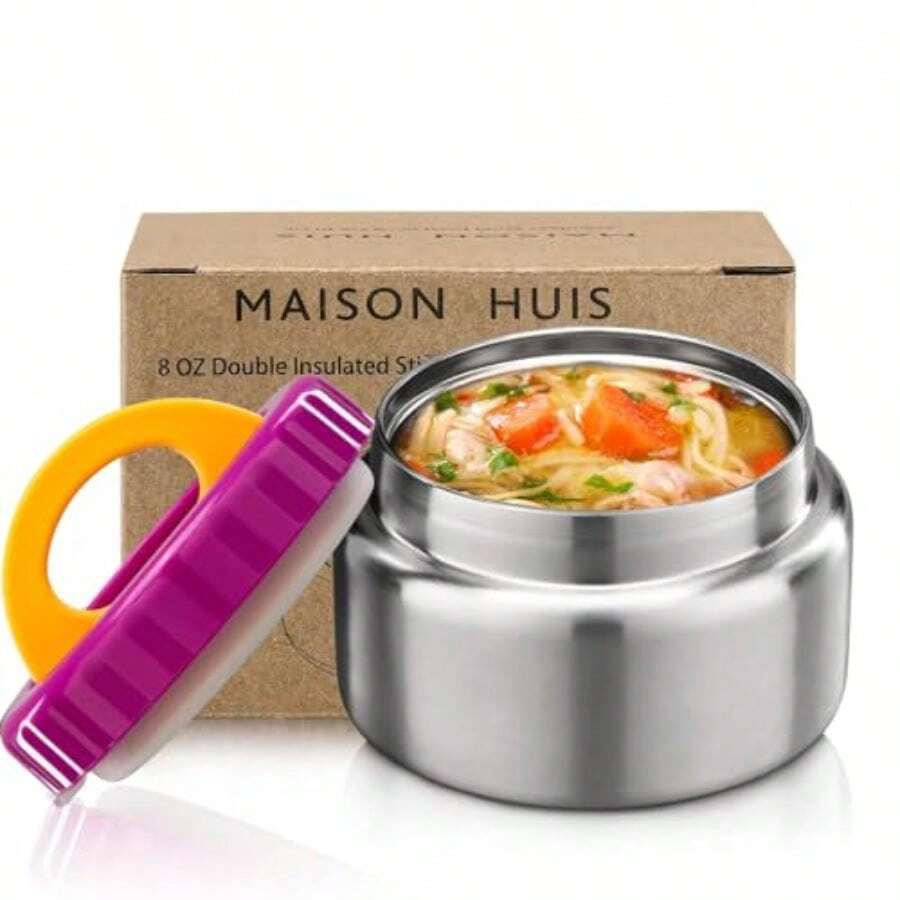 MAISON HUIS 8oz Soup Thermo Wide Mouth Vacuum Insulated Thermo Jar Leak Proof Stainl Steel Food Container For HotandCold Food Lunch Soup For School Travel Purple - Màu tím - Xem 1