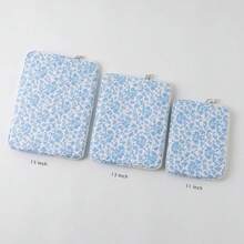Puffy Laptop Sleeve 13-15.6 Inch Cute Quilted Laptop Protective Case Padded Floral Computer Sleeve For MacBook (B-Blue, 11 Inch) - B-blue - View 9