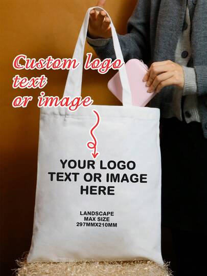 Bolsa de tela personalizada con logotipo, para uso diario, bolso de mano reutilizable de lona personalizado con diseño de texto o imagen, elegante bolso de compras y viaje, regalo ideal para el Día de la Madre y cumpleaños, bolsa de declaración de marca personalizable, artículo esencial personalizable para todos los días