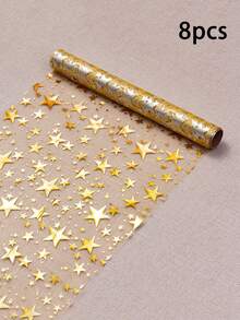 1/2/4/8pcs Gold Foil Star Print Table Runner, 11" X 108", Metallic Polyester Fabric, Suitable For Holidays, Spring, Wedding Table Cloth, Wedding Decor, Home Decor, Room Decor, Party Gifts, Bridal Birthday Decor, Bachelorette Party Decor, E-I-D - Multicolor - View 13