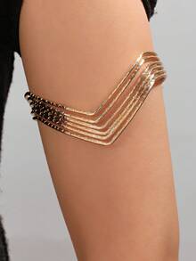 1pc Vintage French Minimalist Geometric Open Cuff Bracelet, Fashionable Multi-Layer Directional Arm Band - Gold - View 1