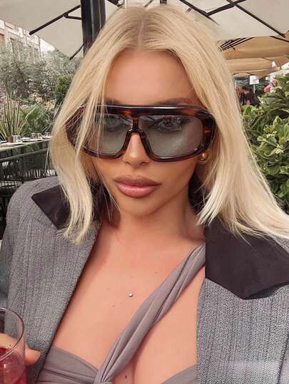 1pc Y2K Style Oversized Retro Cycling Windproof Glasses, Fashionable And Stylish For Summer Beach, Vacation, Outdoor Travel