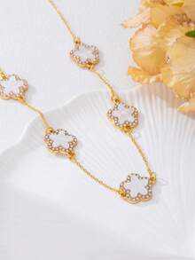 1 pieza Collar con colgante de flores con diamante de imitación de moda, adecuado para uso diario y de fiesta de adolescentes - Amarillo Oro - Ver 6