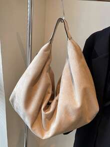 1pc Large Capacity Solid Color Suede Handbag, Women's Casual Shoulder Bag, Fashion Crossbody Bag, Suitable For Women's Daily Use, Popular Women's Bag, Women's Handbag, Perfect Match For Women's Outfits, 2026 New Fashion Women Bag - 米色 - 查看 10