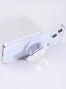 1pc Heart-Shaped Wave Adjustable Metal Phone Holder, Versatile For Various Phone Models - Silver - View 2