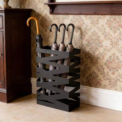 Large Capacity Iron Umbrella Stand With Hollow Design - Holds 16 Umbrellas Entryway Organizer Rack For Home & Office
