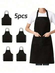 1-5pcs Polyester Apron, Women's Simple Black Apron With Pocket, Thickened Waist Apron, Fashionable Housework Kitchen Workwear, Kitchen Supplies, Cooking Apron, Adjustable Pocket Apron, Waterproof And Oil-Proof, Suitable For Cooking, Chef, Unisex, Simple Design, Fashionable And Elegant Cooking Apron. - Multicolor - View 14