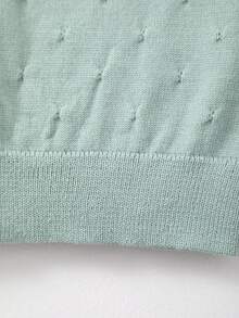 Girls' Solid Color Knit Cardigan, Elegant Hollow Pattern Design, Versatile For Home, Outings Or Eid Al-Adha Gift - Cadet Blue - View 5