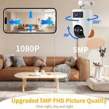 5MP Dual Lens Smart Security Camera With 5X Zoom & AI Tracking, 5G Connectivity With Waterproof Design, Motion Detection With Sound Alerts, Color Night Vision With Custom Alarms, Support For 24/7 Monitoring - Black and White - View 3