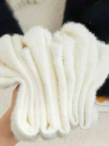 5 Pairs/3 Pairs Solid Color Faux Fur Warm Socks, Soft & Stretchy, Suitable For Daily Casual And Outdoor Activities, Great Gift For Autumn/Winter And Early Spring - White - View 11