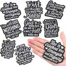 8pcs/Pack Black & White English Phrase Embroidered Cloth Patches, Iron-On Badges, Clothing Accessories - Embroidered Appliqué - View 7