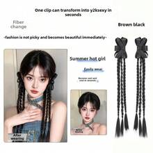 Hair Accessories Wig - Boxing Braid With Ribbon Bow [dark Brown] One Pair - View 9