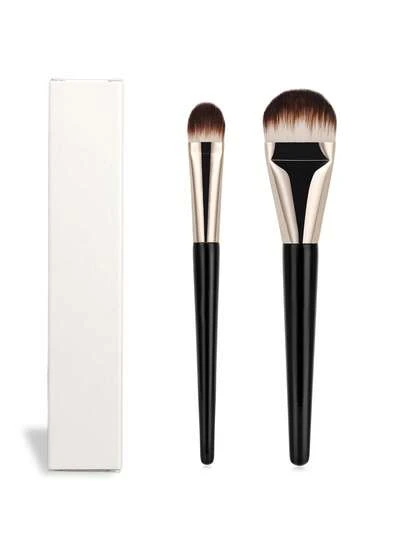 2支粉底化妆刷，适用于修容粉、散粉、遮瑕膏和多功能歌舞伎造型混合刷，带包装盒，适合初学者。