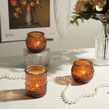 36 Glass Tea Light Holders - Amber Glass Candle Holders, Various Size Combinations (1.6*2.1 Inches And 2*2.5 Inches), Suitable For Tabletop Decoration, Ideal For Weddings, Parties, Valentine's Day, Birthdays, Bohemian Style/Festival Decorations, Home Decor - Large Package To Create A Romantic Atmosphere - 琥珀 - 查看 6
