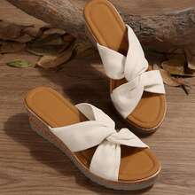 Summer Travel Companion Platform Sandals Women's Sandals Bow-Knot Flats Wear-Resistant Beach Slippers Shoes Wedges Heels Outdoor Beach Walking - Màu be - Xem 9