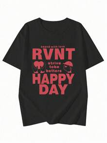 新款夏季 Z 世代 Y2K 风格女式趣味红色英文印花圆领短袖 T 恤 - 黑色 - 查看 7