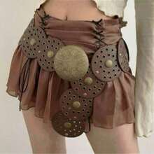 Vintage Metal Punk Waist Belt For Women, Retro American Western Style Colorblock Round Rivet Waist Strap Accessory For Dress, Polka Dot Bohemian PU Leather - bánh tròn - Xem 17