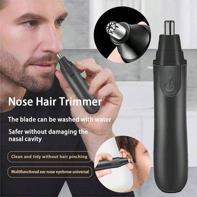 1pc Ear & Nose Hair Trimmer, Easy To Clean, High-Power Motor & Dual-Edge Blades For Smooth Cutting, Wet & Dry Use, Ideal For Stylish Men