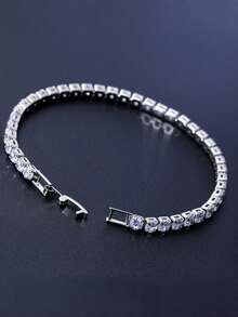 1pc Fully Paved Sparkling Zirconia Tennis Bracelet, Unisex Elegant Tennis Chain Single Row Minimalist Versatile Fashionable Jewelry - Tennis Bracelet - View 4
