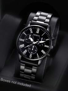 1pc Men's Business Quartz Watch, Digital Round Dial, Suitable For Daily Wear, Birthday Gift, Party, Festival, Self-Use Or Gift - Black - View 2