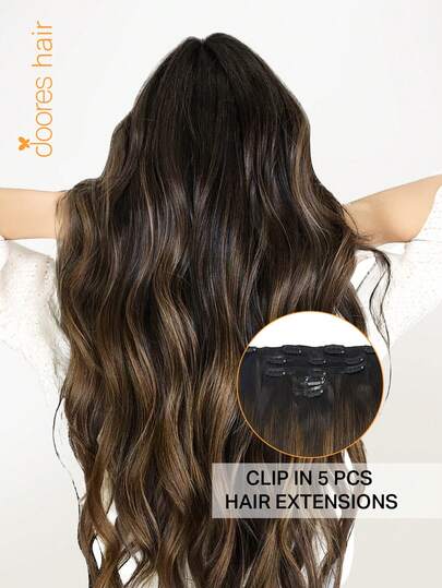 DOORES 5PCS Seamless Straight Clip In Hair Extensions Real Human Hair Pieces, Dark Brown To Chestnut Brown 73-85g 100% Brazilian Remy Human Hair For Thinning Hair For Women And Men, Double Weft Clip In Extensions For Full Head – Daily Use, Easy To Wear & Invisible For Winter, Christmas, Cosplay, Campus And Date Night