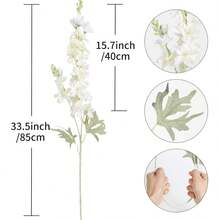 1/2/4支装 - 33.5英寸 - 白色满天星仿真花，翠雀花丝绸花，长茎风信子仿真花，质感逼真，适用于婚礼、家居、户外派对花艺布置、桌面装饰、花园、酒店、酒吧、厨房、壁炉花瓶装饰、秋季派对用品、DIY拱形花环装饰、女孩礼物 - 白色 - 查看 2