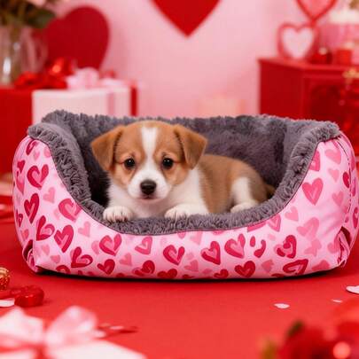 1pc Heart-Shaped Pink Square Pet Bed, Warm & Breathable For Cats & Dogs All Seasons (Please Allow 3-5 Days For The Bed To Fully Expand After Receiving Or Gently Fluff It By Hand)