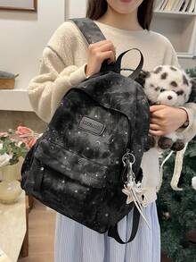 Ba lô nhuộm tie-dye mới năm 2026, ba lô tối giản thường ngày dành cho sinh viên đại học/trung học, phong cách thời trang đường phố Mỹ. - A - Xem 7