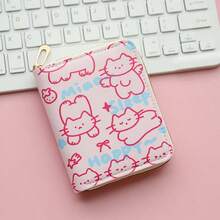 1pc Fashion Girl Short Zipper Cute Cartoon Cat Print Wallet, Coin Purse, Card Holder - Multicolor - View 6