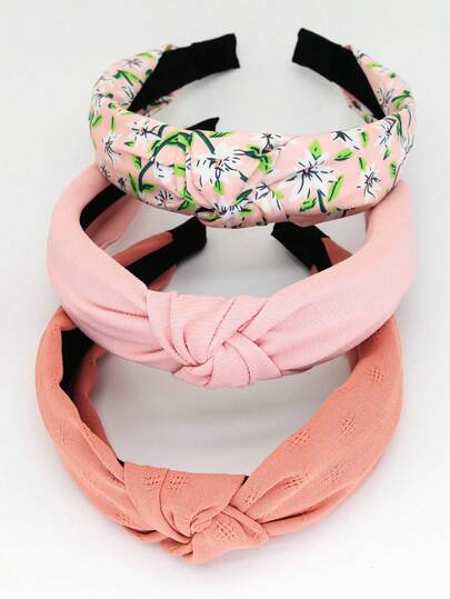 3pcs Pink Fabric Floral Solid Color Non-Slip Headbands, Curved Headbands, Fashion Hair Accessories, Suitable For Daily Wear, Outdoor Activities, Washing Face, Makeup, Can Be Used As Casual Hair Accessories, Hair Styling Tools, Beauty Accessories, Curling Accessories