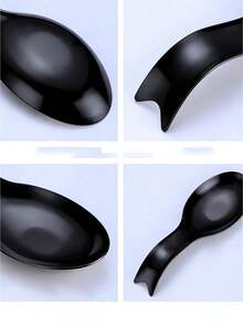 1pc Stainless Steel Spoon Rest Holder Tray For Hot Pot Spoon, Food Clip, Hotel Restaurant Kitchen Utensil Holder - Black - View 2