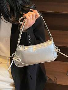 2026新款女士休闲欧美小众设计独特腋下单肩手提包 - 銀色 - 查看 2