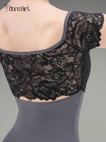 DonsGirl Women's Sweet Princess Ballet Leotard, Short Sleeve, Lace Patchwork Hollow Back Design, Figure Skating And Dance Performance Outfit - Xám - Xem 11