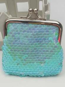1 pieza Monedero de lentejuelas de 3 pulgadas de colores, monedero de estudiante, bolsa de llavero con escamas de pez, bolsa de almacenamiento de joyas - Multicolor - Ver 4