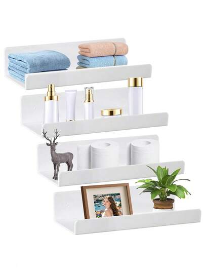 Set Of 2 Wall Shelves, No Drilling, Floating Shelf, 38 Cm, Self-Adhesive Shelf, No Drilling, Acrylic Bathroom Shelf, Home Decoration, Wall Shelf For Books, Photos, Kitchen, Bathroom, Office, Makeup Room Decor,Makeup Bag,Travel Essential