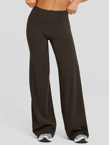 Pantalones de yoga sin costuras para mujer, pantalones acampanados de pierna ancha para entrenamiento de yoga, baile y primavera que levantan el trasero - Café integral - Ver 5