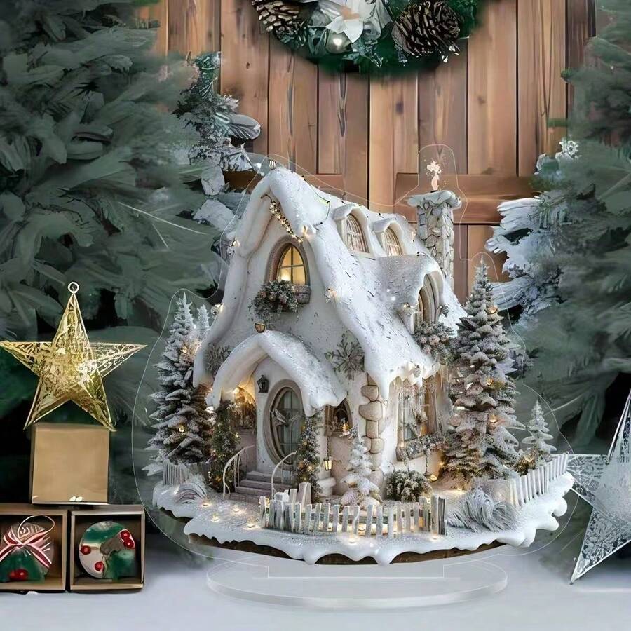 Acryl Winterhaus mit Baummuster Tischdekoration, Wohnzimmer Schlafzimmer Nachttisch Dekoration - Verschiedenfarbig - Übersicht 1