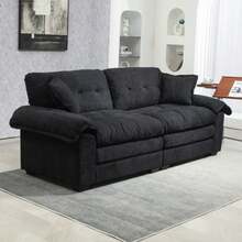 213 Cm Chenille-Tiefeinzelsofa Mit Double-Chichtkissen (Memory-Schaum + Taschenfedern) – Bequeme Zweisitzsofa Für Kleine Wohnzimmer, Apartments Und Büros - Black - View 4