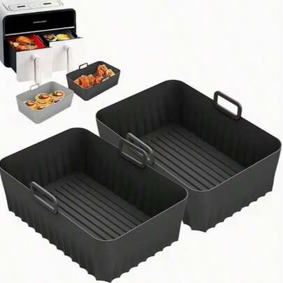 2pcs Reusable Silicone Air Fryer Liners | Non-Stick Baking Parchment Inserts, Air Fryer Kitchen Accessories