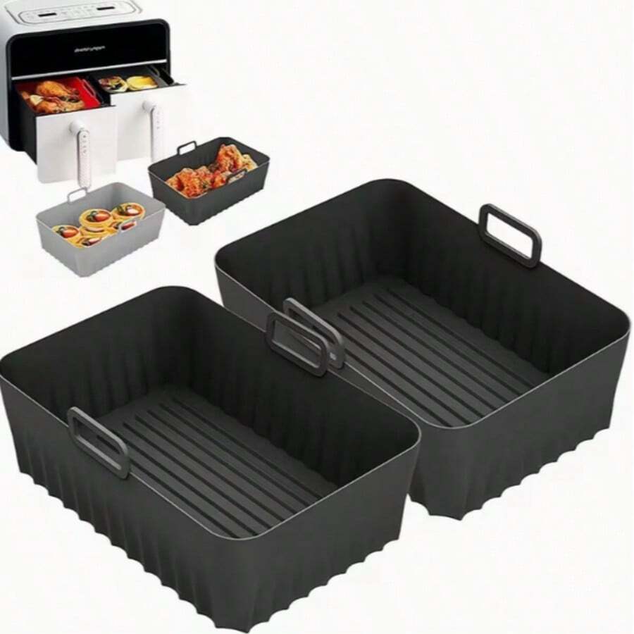 2pcs Reusable Silicone Air Fryer Liners | Non-Stick Baking Parchment Inserts, Air Fryer Kitchen Accessories